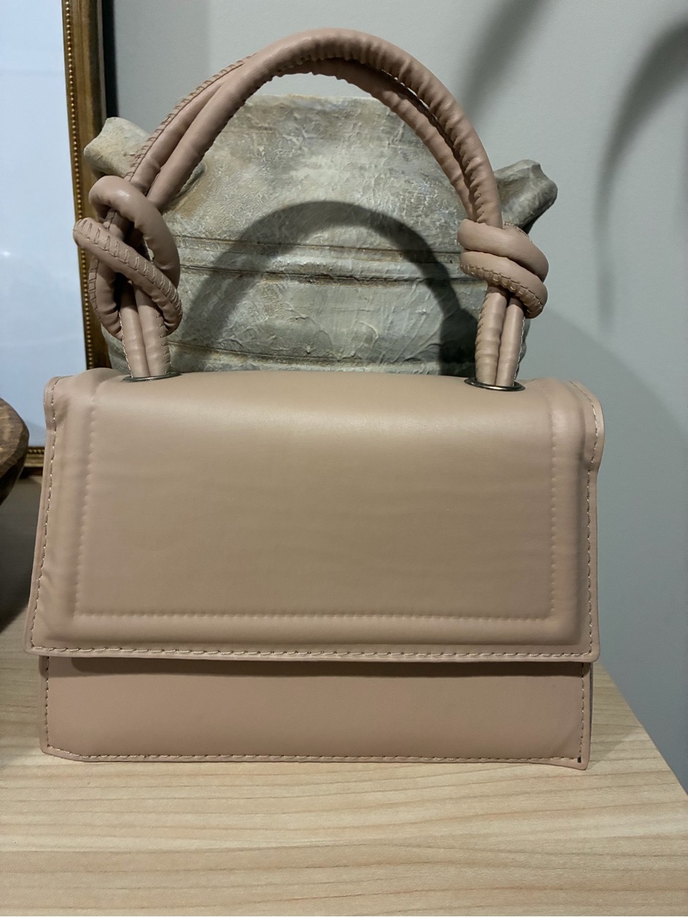 Beige Mini Top-Handle Handbag